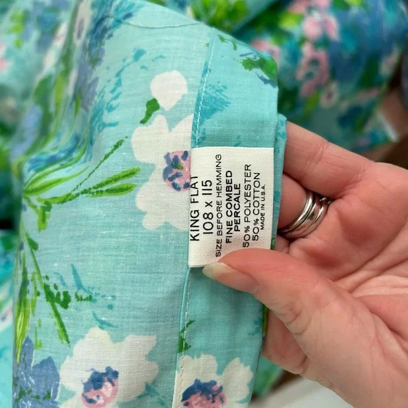 vintage Fieldcrest floral percale King flat sheet set 1960s or 1970s. - Picture 5 of 7